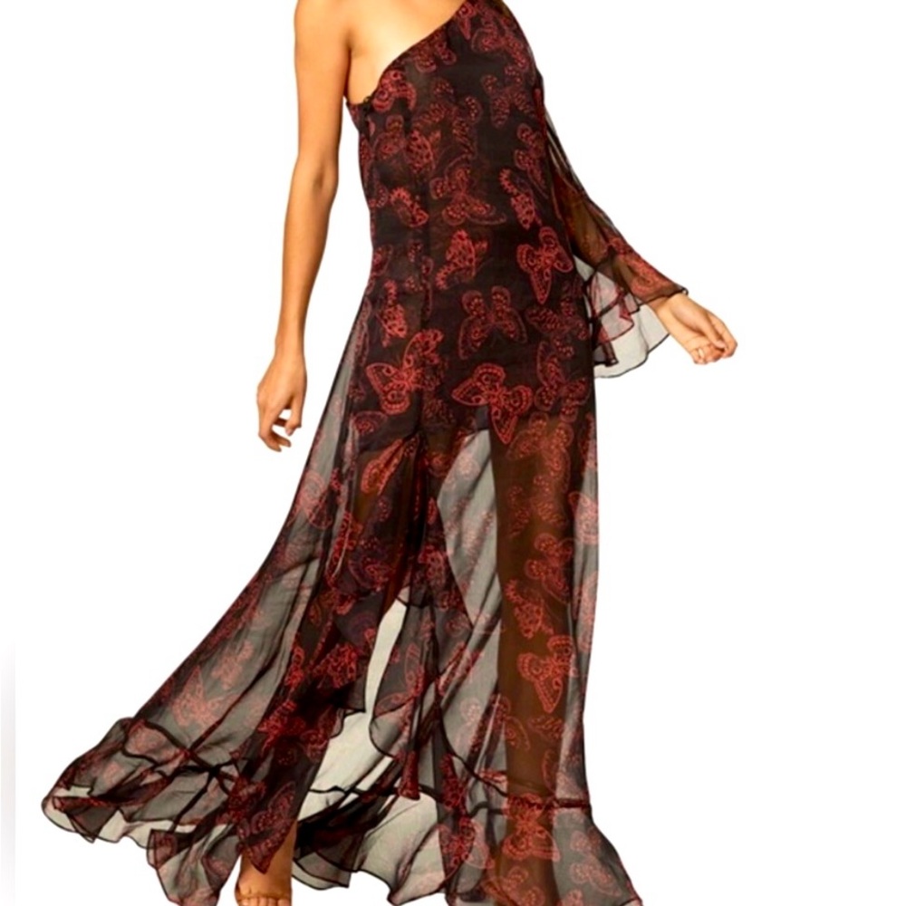 Elegant One-Shoulder Black and Red Dress